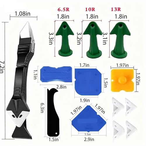 15-Piece Professional Sealant Finishing Kit: 3-in-1 Silicone Caulking Tool Set with Caulk Remover for Kitchen, Bathroom, Window, Door Gap Filling - Includes Scrapers, Nozzles & Corner Tools
