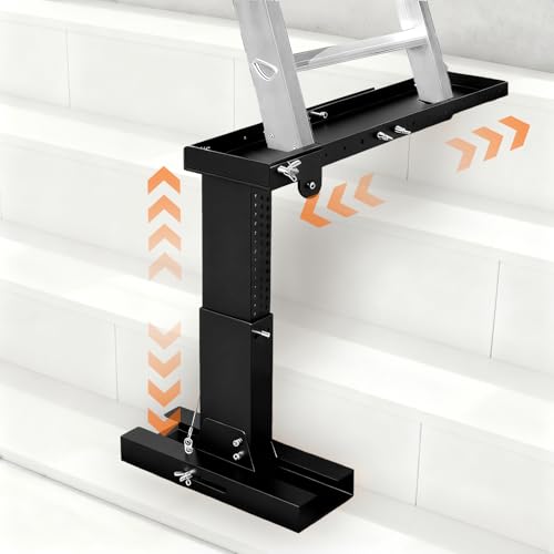 Adjustable Foldable Ladder Leveler for Stairs, 500LB Capacity, Fits Foot Spacing <30", Height 11-18", Length 17-31.5", Durable & Stable Platform for Safe Use (Black) - color: Black