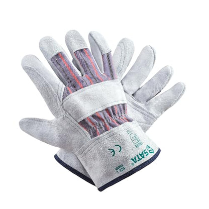 SATA Heavy Duty Halfleather Work Gloves, Doublelayer Cowhide, Cotton Lining, Leather Palm, Gardening, Yard Gloves - color: Gray, size: 1Pair L