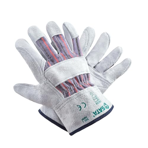 SATA Heavy Duty Halfleather Work Gloves, Doublelayer Cowhide, Cotton Lining, Leather Palm, Gardening, Yard Gloves - color: Gray, size: 1Pair XL