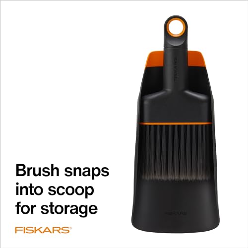Fiskars Planting Soil Scoop & Brush Set, Dual-Sided Tool for Indoor Digging & Cleanup, Narrow Rigid End & Flexible Dustpan for Potting, Soft Bristles Sweep Debris, Recycled Plastic - style: Soil Scoop & Brush Set
