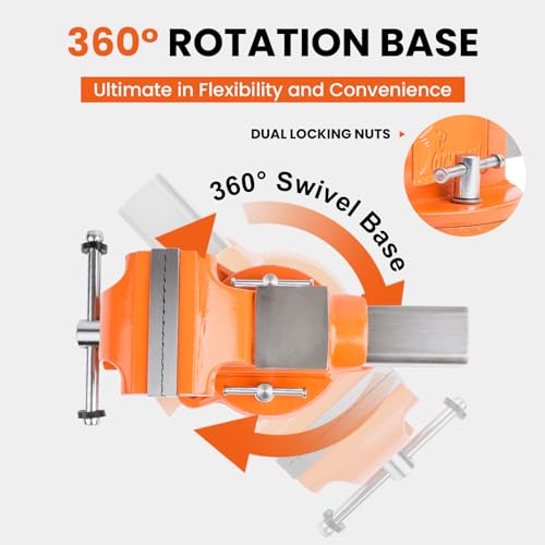 Forward Bench Vise 5 Inch Ductile Iron Bench Vice with 360 Degree Swivel Base and Channel Steel Guide Bar 30505 (5") - size: 5 Inch