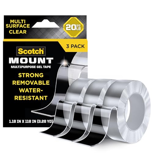 Scotch-Mount Multipurpose Gel Tape, Clear, 30 mm x 3 m (1.18 in x 118 in), 3 Pack - size: 3 Pack