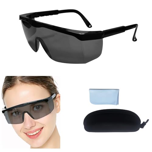UV Light Safety Glasses Protection,UVC 400 Blue Light Blocking Protective Glasses Goggles ,Ansi Z87 Adjustable Temples Eyewear, Shaded Shatterproof Scratch Resistant Safe Sunglasses Black Color - color: Light Black