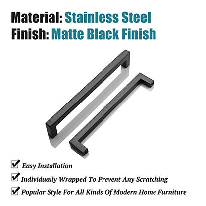 KNOBWELL 6 Pack Matte Black Kitchen Cabinet Door Handles 7-9/16 inch - T Bar Square Kitchen Cupboard Bathroom Vanity Pulls, 7-9/16" Inch Hole Centers, Modern Drawer Pulls - color: Matte Black, size: Hole Center:7-9/16 inch(192mm)