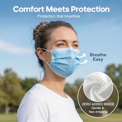 Masks Disposable 100 Pack, Blue Face Mask Disposable, 3 Ply Disposable Face Masks for Adults - color: Blue