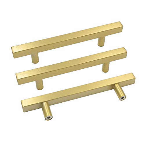 Goldenwarm 25 Pack Brushed Brass Cabinet Pulls Kitchen Cabinet Hardware - LS1212GD102 Brushed Brass Drawer Pulls 4 Inch Hole Spacing Drawer Handles - color: Gold, size: 4 Inch Hole Center