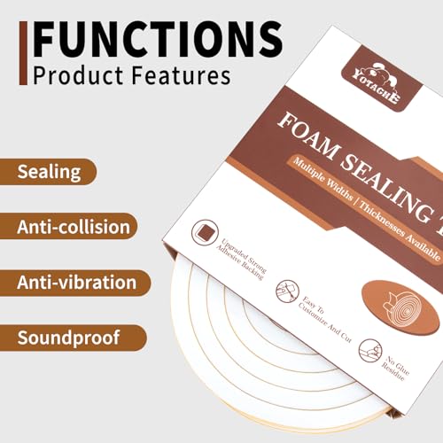 Yotache White Foam Insulation Tape 1/2" x1/2", Rubber Weather Stripping Seal, Total 13 Feet Long (2 X 6.5 Ft Each) - size: 1/2"x1/2"x 13FT