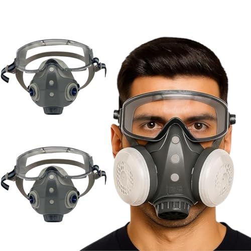 Dust-Proof Integrated Respirator Mask, Mask with Filters & Goggles, Anti Dust Mask for Spray Painting Woodworking - color: Grey-2pcs