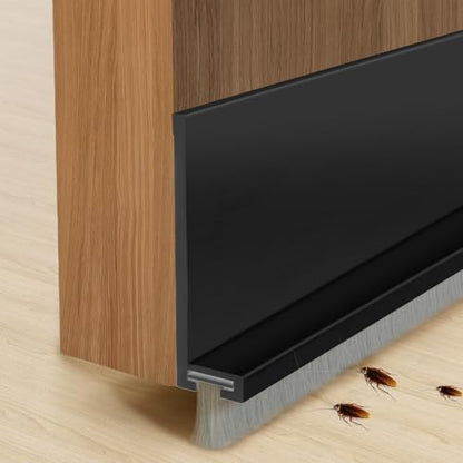 39” Door Sweep for Bottom of Door, Self-Adhesive Door Draft Stopper with Installation-Free Brush, Weather Stripping Seal for Dust, Noise & Air Insulation, Black