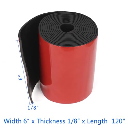 HooTown Adhesive Solid Rubber Strips, 6” Wide x 1/8" Thick x 120" Long Self Neoprene Rubber Sheets Rolls with Adhesive Backing for DIY Gaskets, Pads, Sealing, Liner, Weather Striping, Seals, Red - color: 1/8" Thick Adhesive, size: 6” W X 120" L
