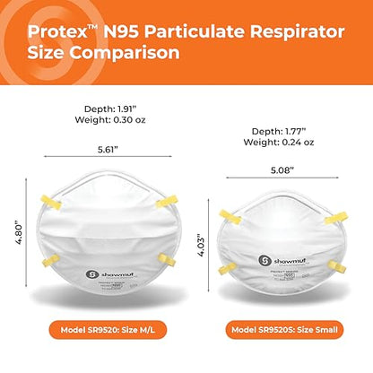 Shawmut Protex™ N95 Mask, Made in the USA NIOSH Approved, Particulate Respirators, Protective Face Mask for Dust, Construction, Medical, 12 Pack of 20 (Approval Number TC-84A-9295 / Model SR9520) - style: Standard (Pack of 240)