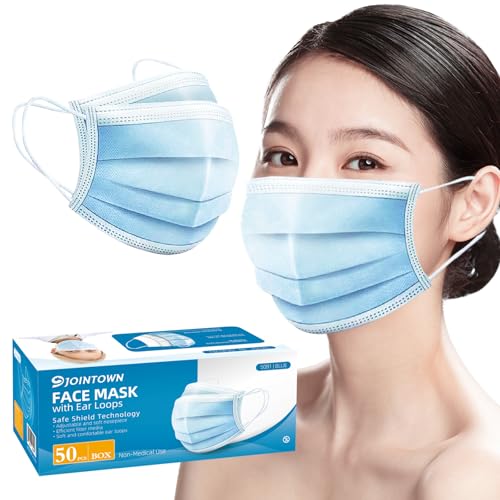 Jointown Disposable Face Mask - 3 Ply Protection Face Masks, 50 Pack Blue - color: Blue