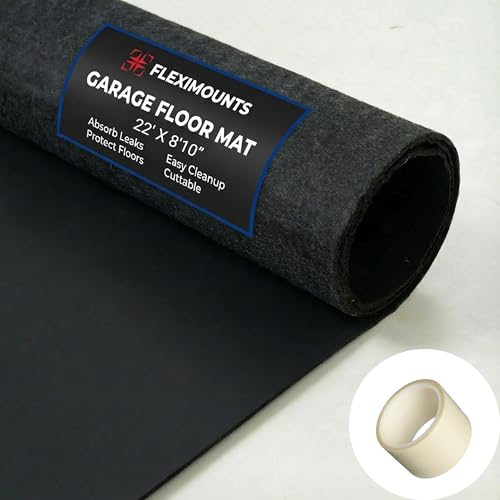 FLEXIMOUNTS 22' x 8'10" Garage Floor Mat Oil Spill Mat, Waterproof Garage Flooring for Cars & SUVs,Absorbent, Slip-Resistant, Quick Dry Carpet Fabric(Includes Double Sided Tape) - size: 22' x 8'10" w/ PE Backing