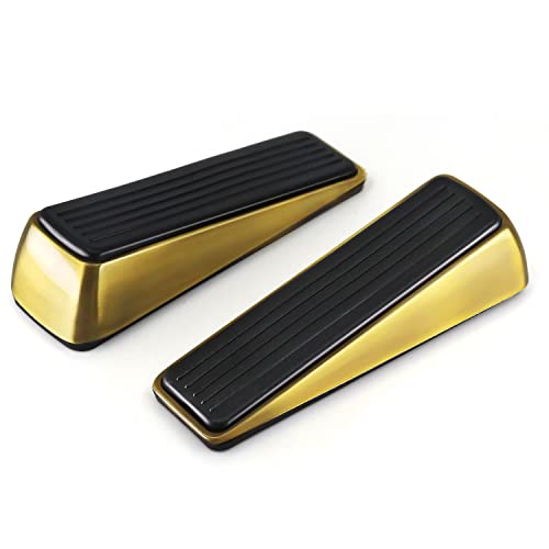 2 Pack Gold Door Stopper - Modern Brass Heavy Duty Door Stop - Large Wedge Holds Doors Firmly and Doesn't Budge - Made of Rubber and Zinc Alloy, Door Weights for Home Premium Door Stopper Office(Gold) - color: Gold