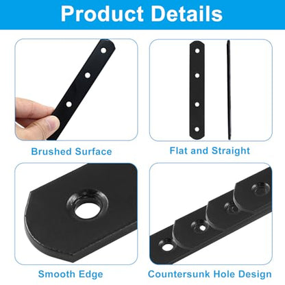 8 Pcs 5 Inch Straight Bracket, Stainless Steel Flat Mending Brace, Black Connector Plate with Mounting Screws & Screwdriver for Furniture Repair, Fixing - size: Black, 5" x 0.8"