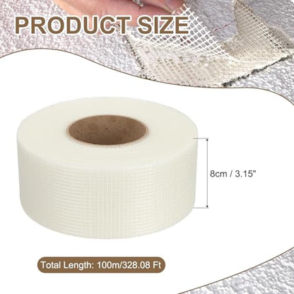 PATIKIL Drywall Repair Mesh Tape, 3 inch x 328 ft Fiberglass Repair Patch Self-Adhesive Dry Wall Joint Tape 7 Mesh Wall Hole Crack and Seam Patch, White - size: 3 inch x 328 Feet