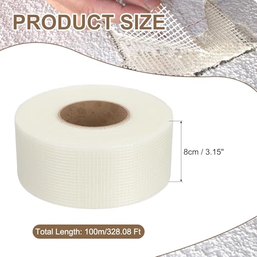 PATIKIL Drywall Repair Mesh Tape, 3 inch x 328 ft Fiberglass Repair Patch Self-Adhesive Dry Wall Joint Tape 7 Mesh Wall Hole Crack and Seam Patch, White - size: 3 inch x 328 Feet