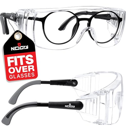 NoCry Safety Glasses Over Eyeglasses — Fog and Scratch-Resistant Over Glasses Safety Glasses for Men and Women with Side Shields, UV380 Protection, ANSI Z87 Rated — Perfect Safety Goggles Over Glasses