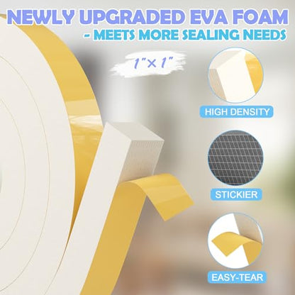 1"×1" EVA Foam Strip with Adhesive Weather Stripping Tape Larger Foam Weather Stripping Strip for Large Gap Insulation (1"×1",6.5FT,White) - color: White, size: 6.5ft (1"×1")