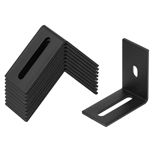 10 Pack 2-3/4" x 2-3/4" Black Adjustable L Bracket with Slot, Right Angle Corner Braces for Wood, for 5/16" Screws