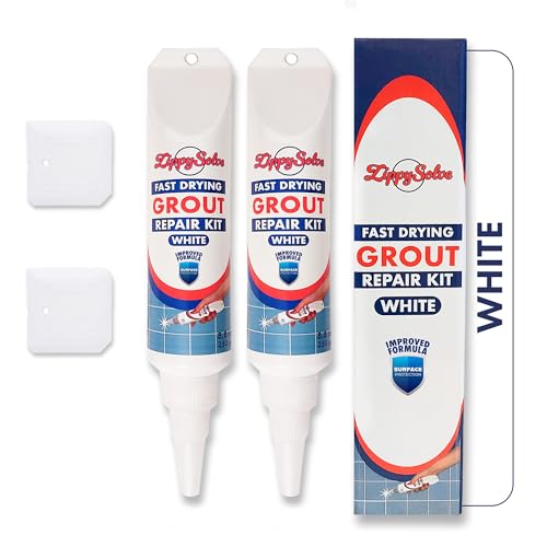 ZippySolve Tile Grout, Repair Kit, 2 Pack Grout Filler, Restore & Renew Tile Joints Line, Fast Drying Grout Paint Squeeze Tube for Bathroom Shower Kitchen Floor, Waterproof (17.6 oz, White) - style: 2xWhite