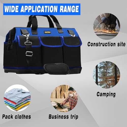 FASTECH 22 Inch Bottom Tools Bag With Wide Mouth For Tool Storage, Carrier and Organizer, Heavy Duty Tool Tote Bag For Men/Women, Wide Mouth Tool Bag With Inside Pockets (22 Inch) - size: 22INCH