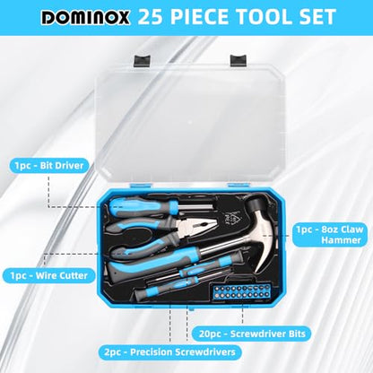 25 Piece General Household Tool Set with Plastic Storage Toolbox, tool box for Home, Garage, Office