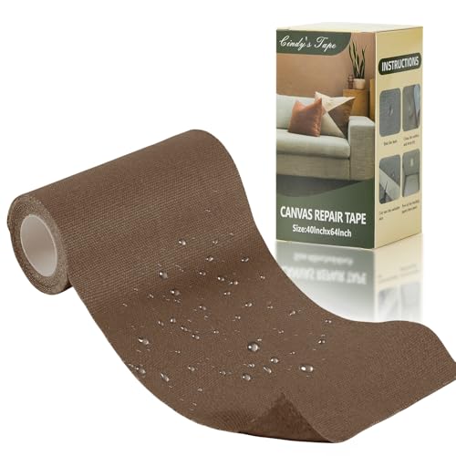 Linen Canvas Repair Tape, 4×63 Inches Brown Waterproof Self-Adhesive Patch for Outdoor Gear, Durable Fabric Tape for Boat Covers, Tents,Couch,Sofas, Sun Shades, Awnings, and Lounge Chairs - color: Brown