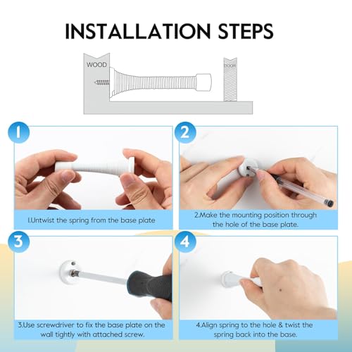 HOME MASTER HARDWARE 12 Pack Spring Door Stops, 3 Inch Wall Mounted Spring Doorstop, with Rubber Bumper, White - color: ‎White
