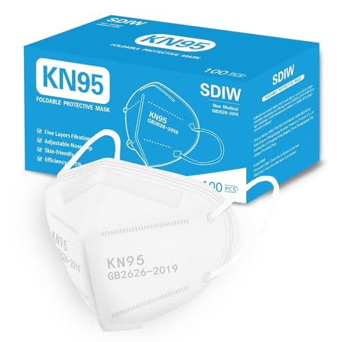 100PCS KN95 Face Masks 5 Layer Filter Efficiency≥95% with Elastic Ear Loop and Nose Bridge Clip Breathable Mask White - color: White-100pcs