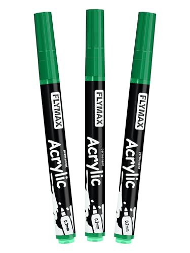 FLYMAX Green Marker Paint Pens - Permanent Marker Pens Green Acrylic Paint Water-Based 0.7mm Fine Tip Waterproof Quick-Drying (3 in 1Pack) - color: Green