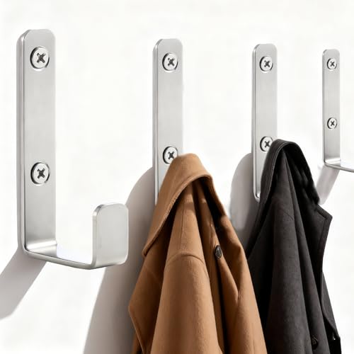 Stainless Steel Hooks for Hanging, Heavy Duty Hooks, Coat Hook, Wall Hooks Wall Mounted Hook Towel Hook Garage Holder Screw Hanger, 6 Pack (Silver) - color: Silver