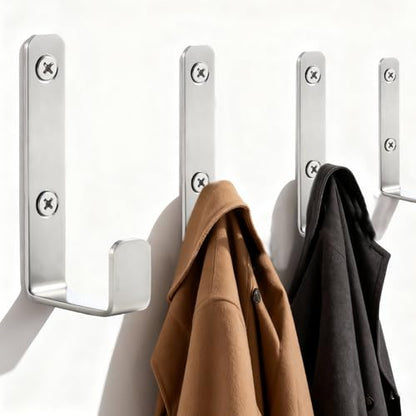 Stainless Steel Hooks for Hanging, Heavy Duty Hooks, Coat Hook, Wall Hooks Wall Mounted Hook Towel Hook Garage Holder Screw Hanger, 6 Pack (Silver) - color: Silver
