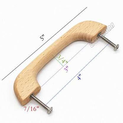 WEICHUAN 10PCS Wood Unfinished Drawer Knobs Pulls Handles - Replacement Kitchen Cabinets Furniture Dresser Wardrobe Cupboard Drawer Pulls Handles(Total Length: 5" Hole-to-Hole Distance: 4")