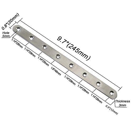 4 pcs 245mm / 9.7" Length 8 Hole Stainless Steel Straight Corner Brackets Flat Fixing Mending Brace Plates with Fixing Screws