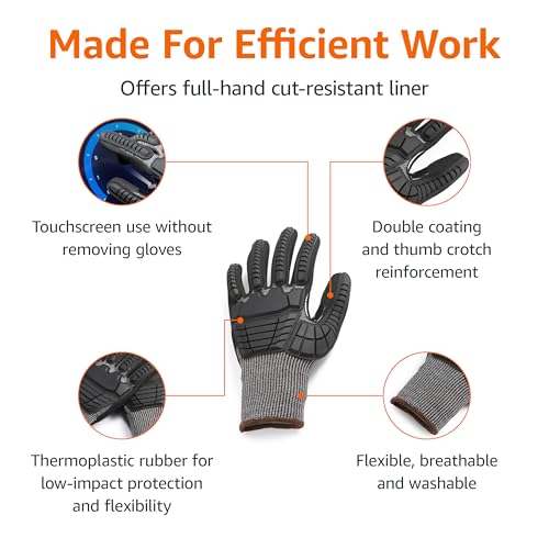 Amazon Basics Impact Protection Work Gloves, Cut Level A2, ANSI Level 4 Abrasion, Touchscreen Compatible, 15G Sandy Nitrile Palm, X-Large, Black with Brown Edge - size: X-Large