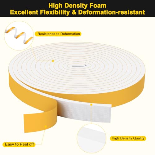 Foam Weather Stripping, 1 in x 1/4 in x 16.5Ft White Foam Insulation Tape, Tool-Free for Local Wide Medium Gap Sealing - color: White, size: 1 In x 1/4 In x 16.5Ft