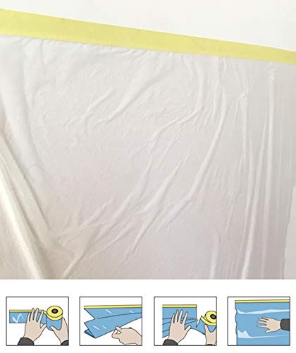 NIBAL Pre-Taped Masking Film Protection Covering Cloth Tape for Car or Home (1.8 X 65ft, Transparent)