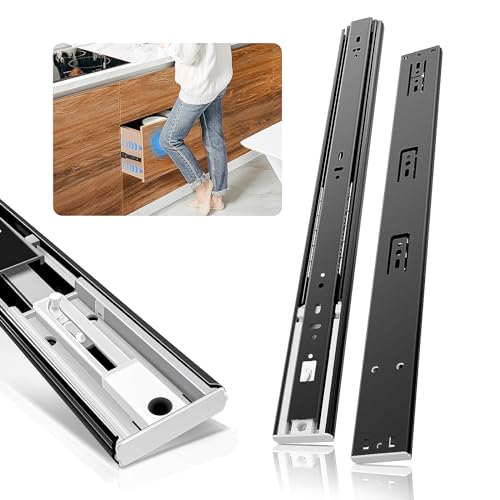 1 Pair Push to Open Full Extension Drawer Slides 12 14 16 18 20 22 24 Inch 100 lb Load Capacity Side Mount Handleless Touch Open Ball Bearing Cabinet Rails Metal Runner Dresser Glide Black - color: Push to Open, size: 18 Inch