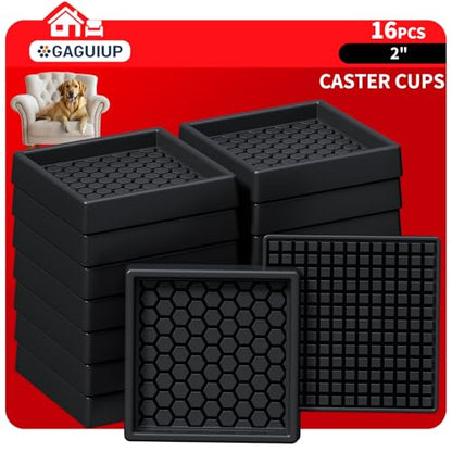 Non Slip Furniture Pads - 2x2 Anti Skid Caster Cups, 16PCS Square Furniture Coasters for Hardwood Floors, Anti Slide Furniture Cup Bed Floor Protectors, Furniture Stoppers to Prevent Sliding(Black) - size: 2" 16pcs Black