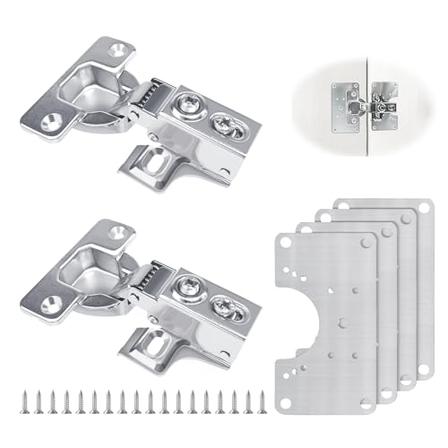 2 Pcs Cabinet Door Hinges, Cabinet Hinge Repair Plate Kit Fix Loose Sagging Cabinet Doors,Hinge Repair Plates for All Home Cabinets,Door Repair Kit Include(4 Repair Panels+2 Hinges+26 Screws) (1)