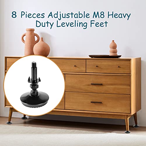 8 Set M8 Leveling Feet with 4-Pronged T Nut, Adjustable Leg Levelers Heavy Duty Furniture Levelers, M8 Furniture Legs with 2" Thread Length for Cabinet Sofa Table Chair Raiser, Black - color: Black, size: M8 x 50mm