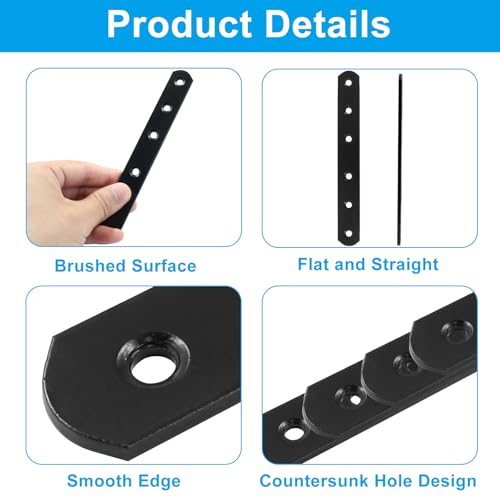8 Pcs 6 Inch Straight Bracket, Stainless Steel Flat Mending Brace, Black Connector Plate with Mounting Screws & Screwdriver for Furniture Repair, Fixing - size: Black, 6" x 0.8"