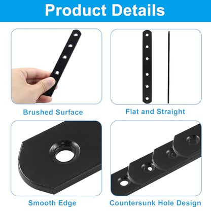 8 Pcs 6 Inch Straight Bracket, Stainless Steel Flat Mending Brace, Black Connector Plate with Mounting Screws & Screwdriver for Furniture Repair, Fixing - size: Black, 6" x 0.8"