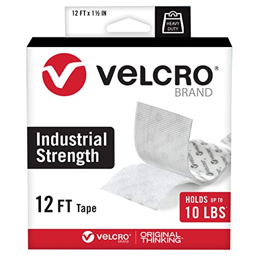 VELCRO Brand Heavy Duty Tape | 12 Foot Roll | Strong Sticky Back Adhesive Holds up to 10 lbs | Industrial Strength Fasteners for Indoor or Outdoor Use | 1-1/2in Width, White (VEL-30837-USA) - color: White, size: 12ft
