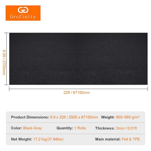 Grefinity Garage Floor Mat，8.9’x 22' Oil Spill Mat Heavy Duty Under Car Mat for Garage & Driveway, Protects Against Oil, Chemicals & Stains with TPE Anti-Leak Backing, Reusable & Washable - size: 8.9’x 22'
