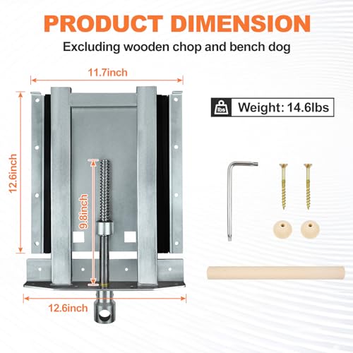 Adjustable Woodworking Vise 33302 for Custom Benchtops, Suitable for Workbenches up to 23" Thickness, Vise with Wooden Handle, Avoid Racking