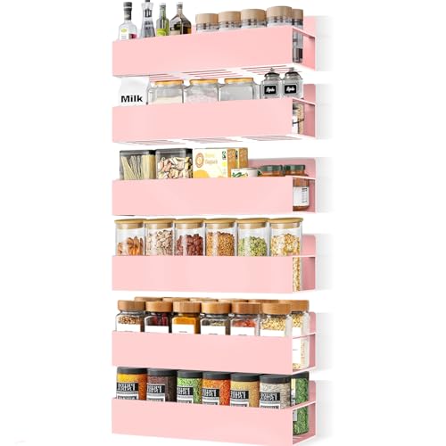 SMRCAD Magnetic Spice Rack for Refrigerator, 6pack Magnetic Shelf for Fridge Space Saving Seasoning Organizer for Kitchen storage Any Metal Surface No Drilling Needed(6pack-Pink) - color: 6pack-Pink