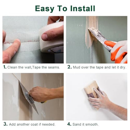 Drywall Joint Tape 1.97IN x 180 FT, Heavy-Duty Self-Adhesive Fiberglass Mesh Tape, for Wall Crack, Seam Patch Repair and Spackle wall Repair